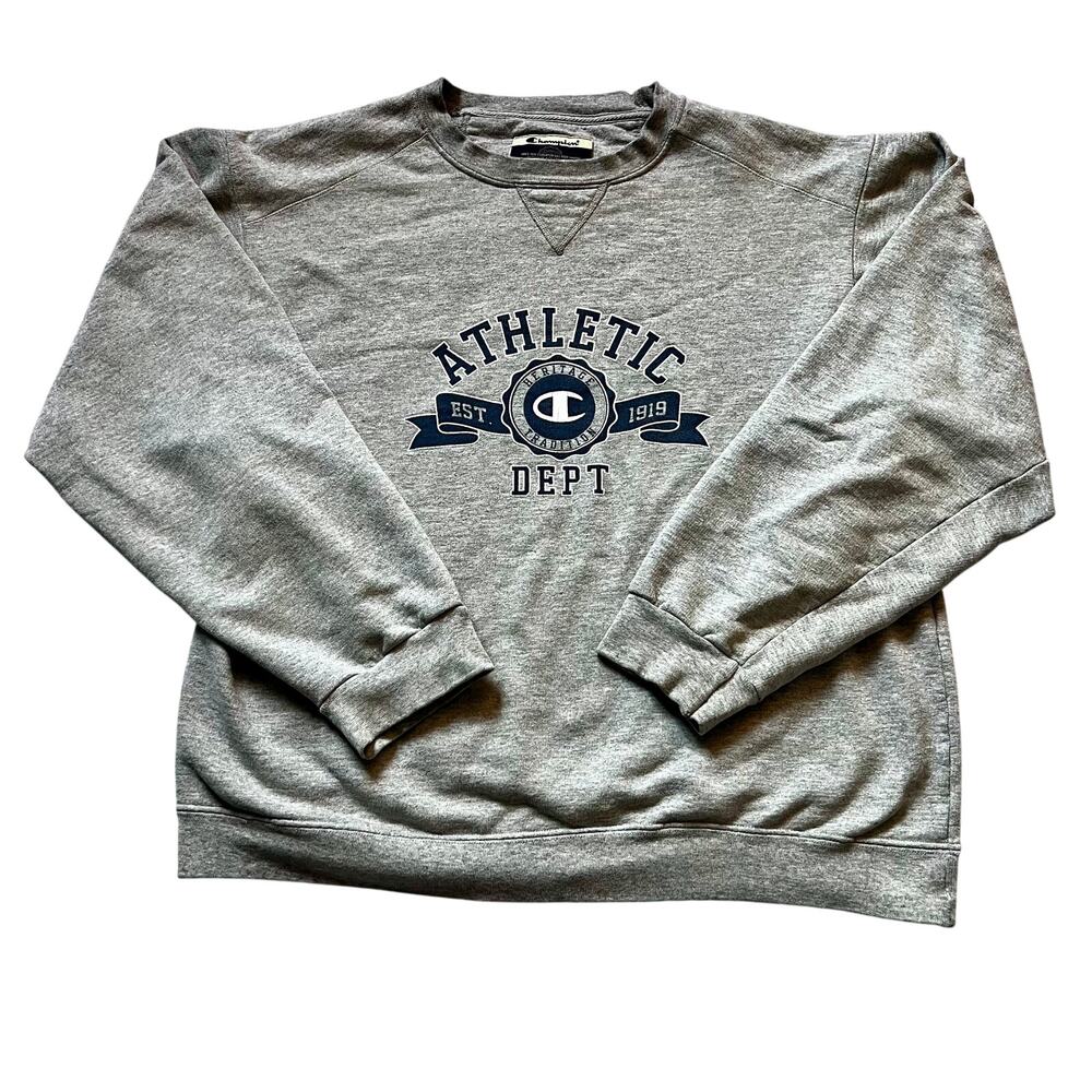 Champion Athletic Dept Crewneck Sweatshirt Men’s L Gray Heritage Logo Pullover